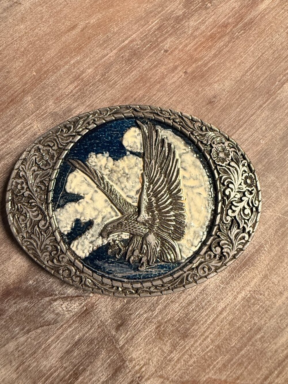 Vintage 1982 Indiana Metal Craft Bald Eagle Western Belt Buckle U49 USA American